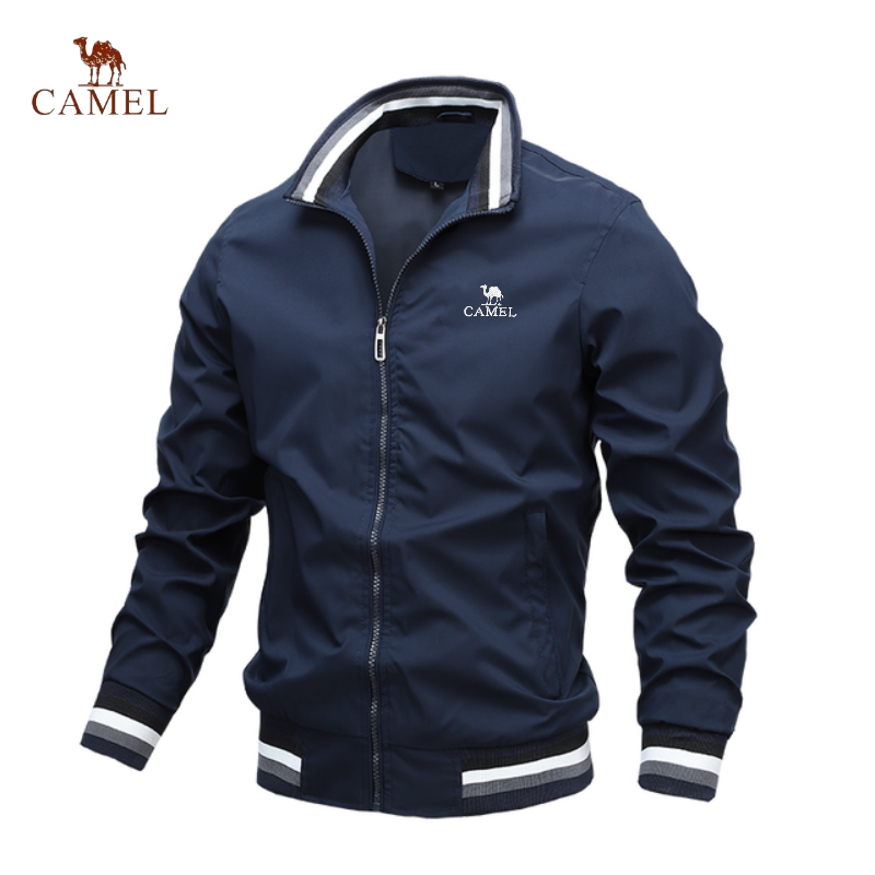 Jaqueta masculina com zíper bordada CAMEL, jaqueta bomber esportiva ao ar livre, jaqueta de alta qualidade, jaqueta especial para negócios e lazer