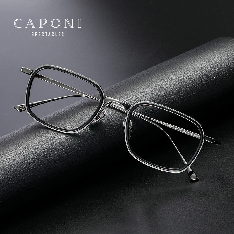 CAPONI-Montura de gafas de titanio puro para hombre, protección UV400, antiluz azul, Retro, a la moda, JF22010
