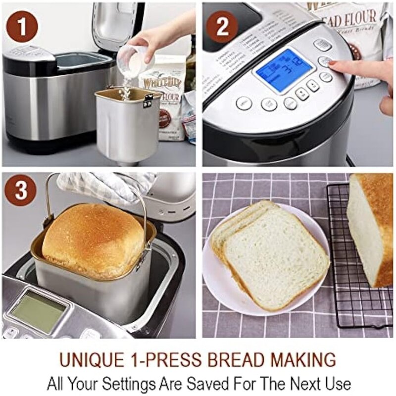 Maker Machine with Homemade Cycle - Stainless Steel Breadmaker with Recipes Whole Wheat Bread Making Machine