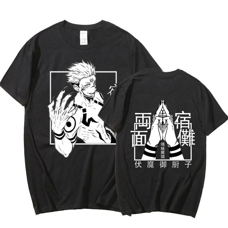 Ryomen Sukuna 프린트 티셔츠, 애니메이션 그래픽 반팔, 캐주얼 루즈핏, 아늑한 티 탑, 핫 패션