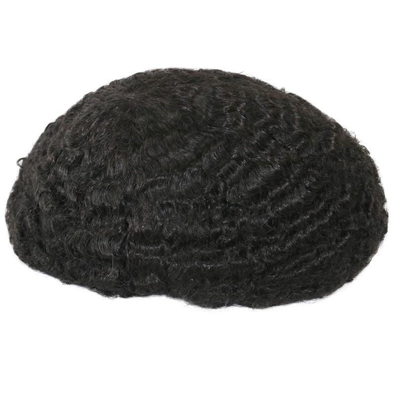 Мужской парик из натуральных вьющихся человеческих волос, прочный, тонкий, на полной основе из искусственной кожи, протез из человеческих волос, 12 мм