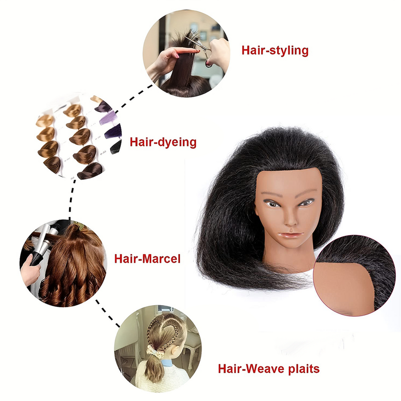 Cabeza de maniquí africano con cabello 100% Real para mujer, soporte de cabeza de peluquería profesional para entrenamiento Afro, peinado trenzado
