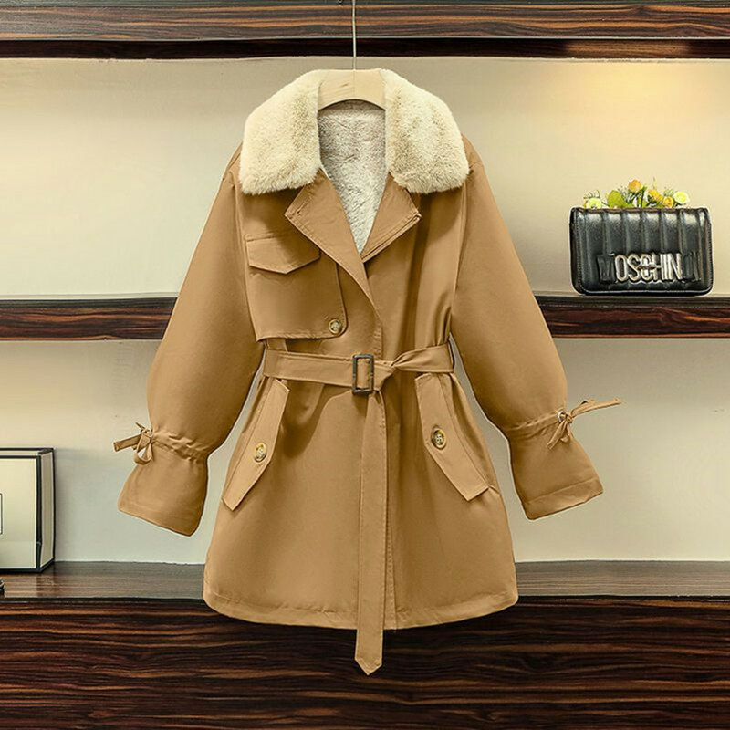 Grand manteau en coton épais pour femme, col en laine, édition coréenne, tendance, nouvelle mode, automne, hiver, 2023