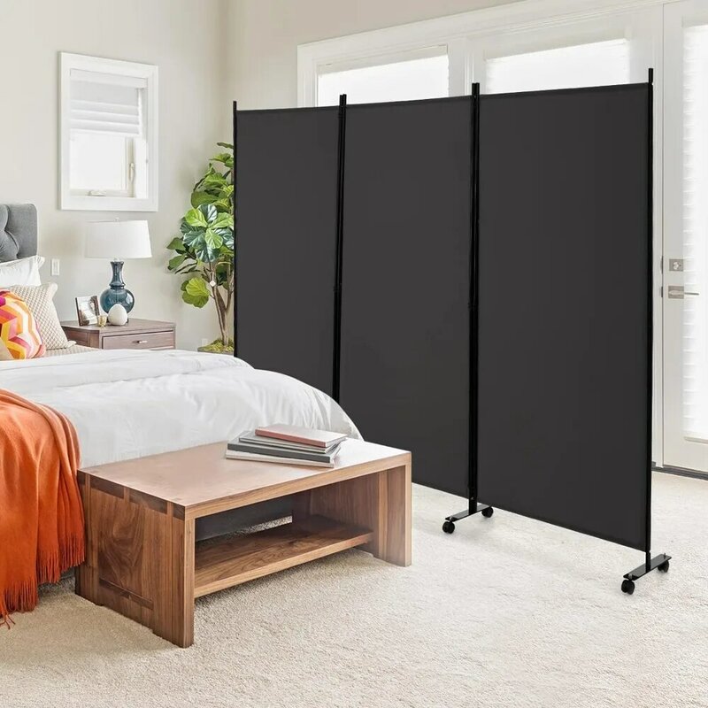 3 Panel Folding Room Divider, 6FT Rolling Privacy Screen with Lockable Wheels, Portable Room Partition Screen