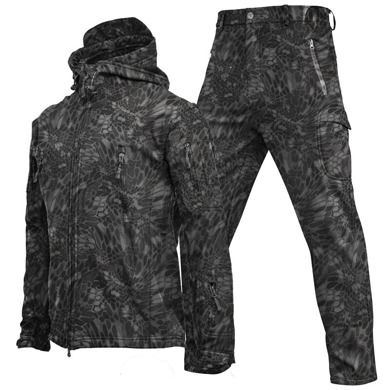 Мужская тактическая куртка, походная одежда из мягкой кожи акулы, ветровка, летная куртка-пилот с капюшоном, военная флисовая Полевая куртка, брюки