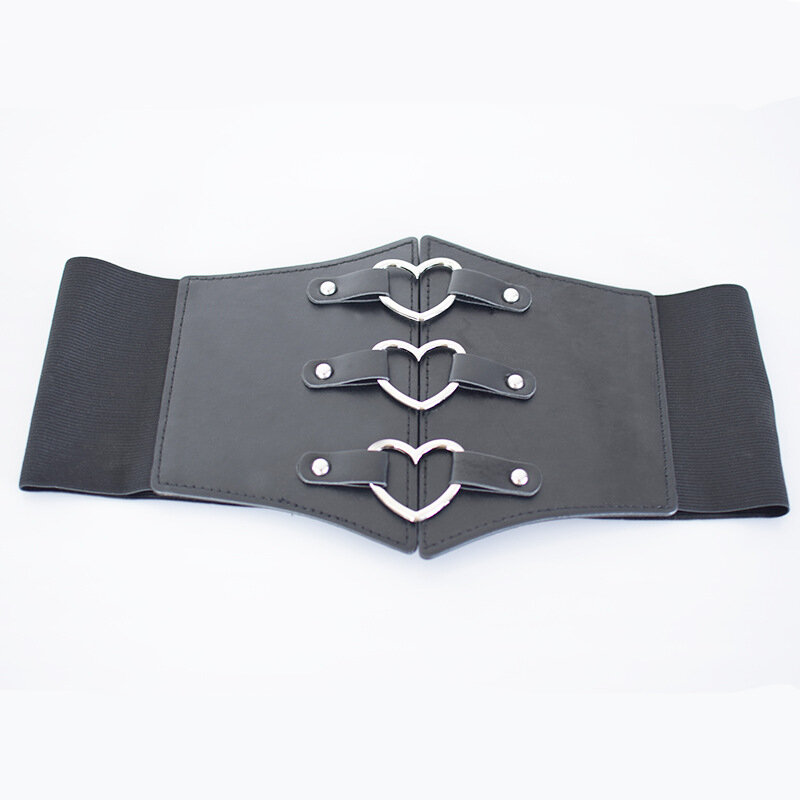 Ceinture corset large en cuir PU noir pour femme, ceinture élastique gothique, ceintures de smoking coeur, mode sexy, environnement féminin