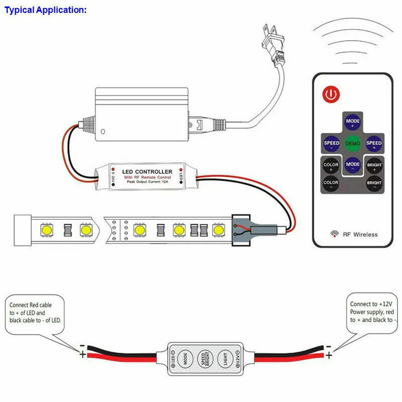 Minicontrolador de tira LED, atenuador remoto RF, cc 5V, 12V, 24V, para tira LED 5050, 5630, 2835, un solo Color