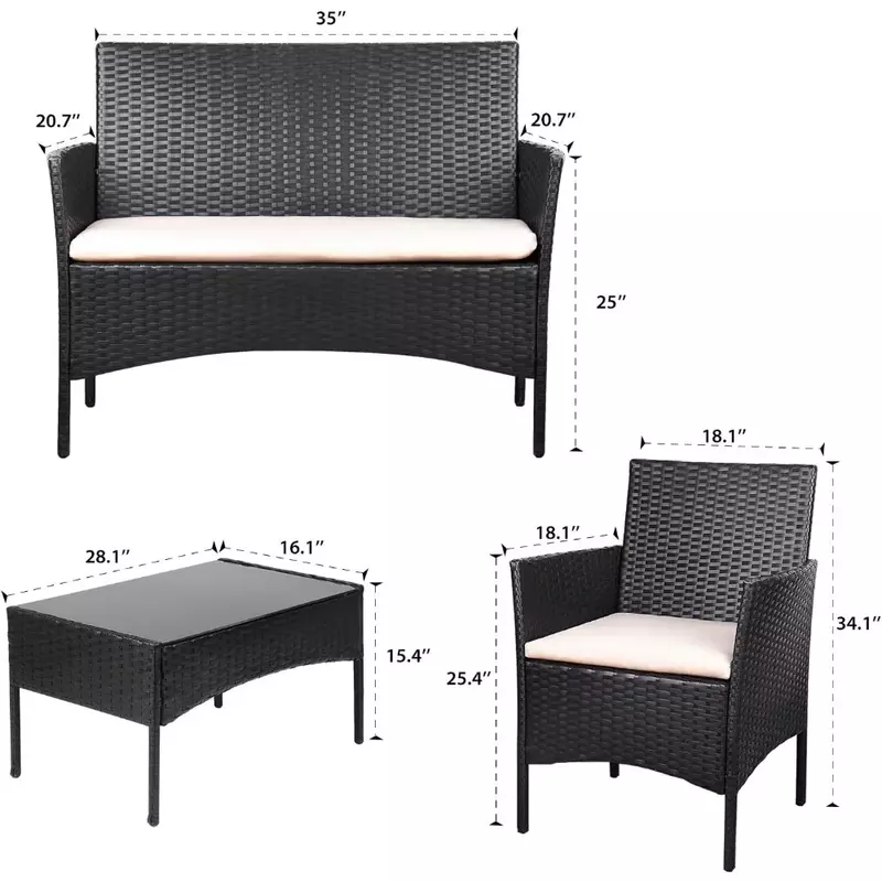WUNICEF-Ensemble de chaises en rotin, meubles de jardin, utilisation en extérieur et en intérieur, porche d'arrière-cour, piscine, balcon, 4 pièces
