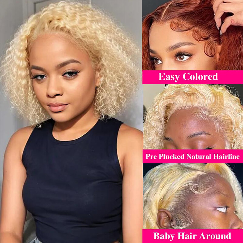 Blonde Bob Wig Human Hair 13x4 Lace Front Wig Human Hair Short Curly Bob Wigs for Black Woman Human Hair Lace Frontal Wigs