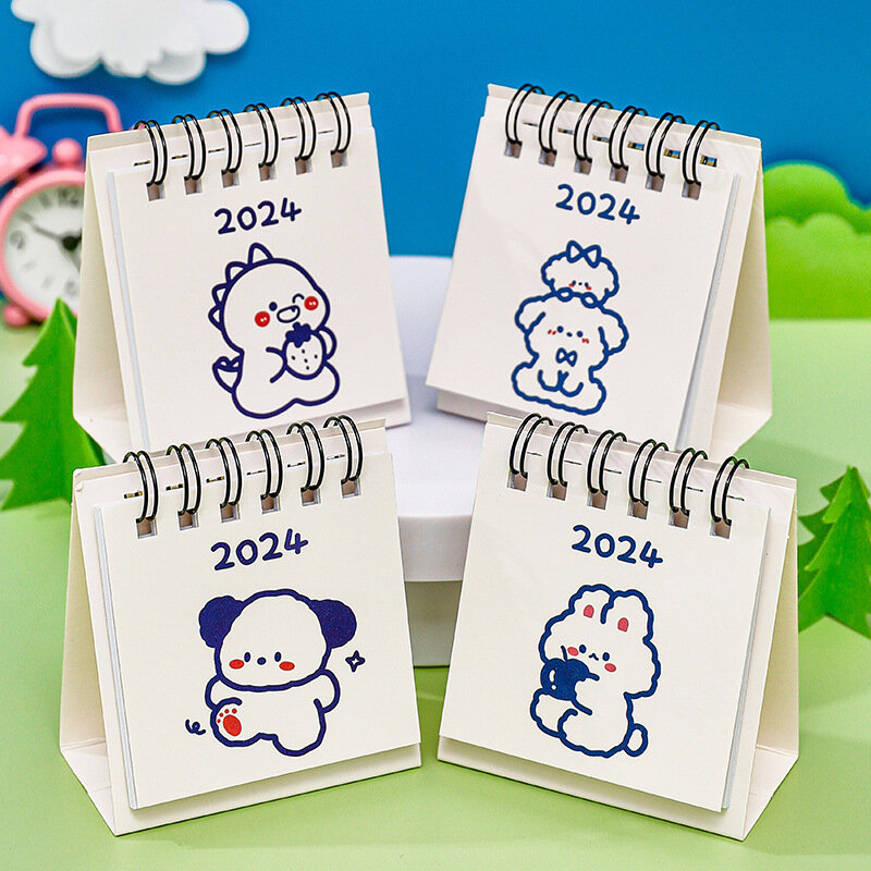 2023 2024 Cute Cartoon Small Desk Calendar Creative Office Desktop Calendar Dual Daily Mini Memo Calendar Learning Planner