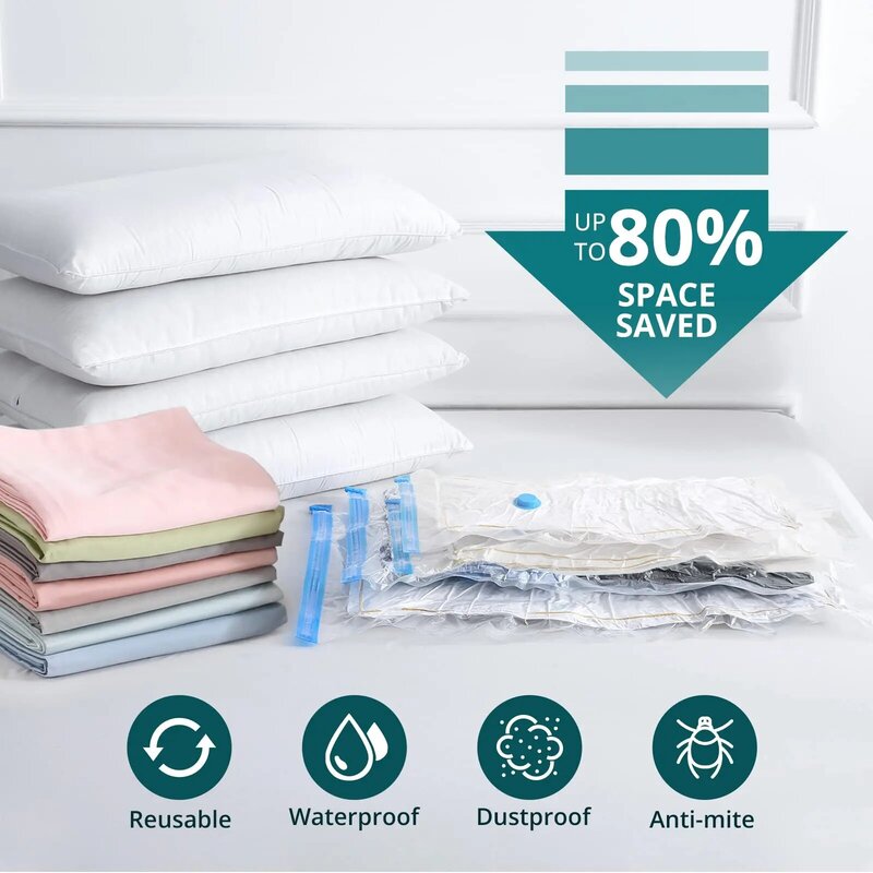 Vacuum Storage Bags With Valve Transparent Folding Compressed Space Saving Travel Seal Packet Organizers for Towel Cloth Blanket