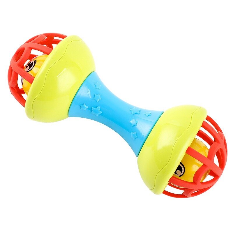 1pc colore casuale Toddler sonagli a mano a doppia testa impugnatura lenitiva sonagli giocattoli sonaglio per bambini giocattoli per bambini 0-