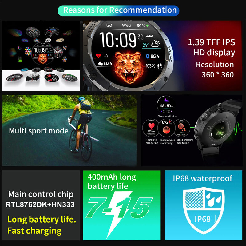 Canmixs relógio inteligente para homem bluetooth chamada ip68 à prova dip68 água modos de fitness saúde 1.39 polegada esporte smartwatch feminino para android ios