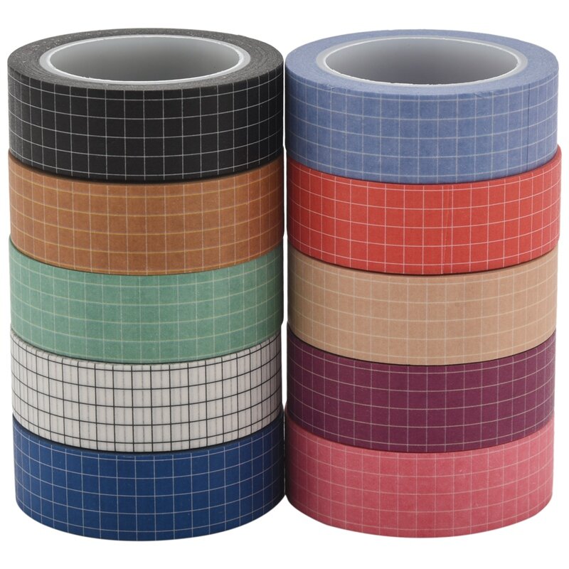 10 Stück farbiges Washi Tape einfache reine Farbe Plaid Set DIY Handbuch Dekoration Aufkleber Schule/Party zubehör