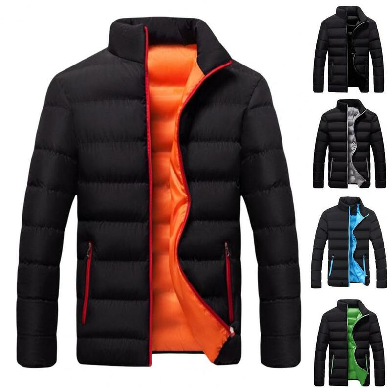 男性用単色コットンパッド入りウインドブレーカー、スタイリッシュなジャケット、ポケット付き超ソフトコート、秋冬ストリートウェア