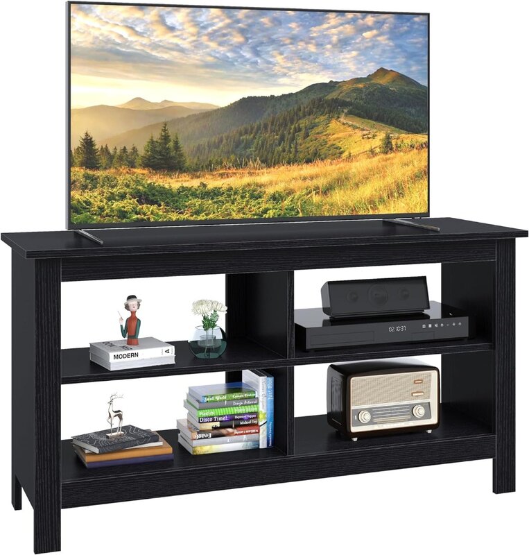 Panana Black TV Stand for 50 inch TV, Storage Shelves, Entertainment Center, Media Console, Living Room, Bedroom