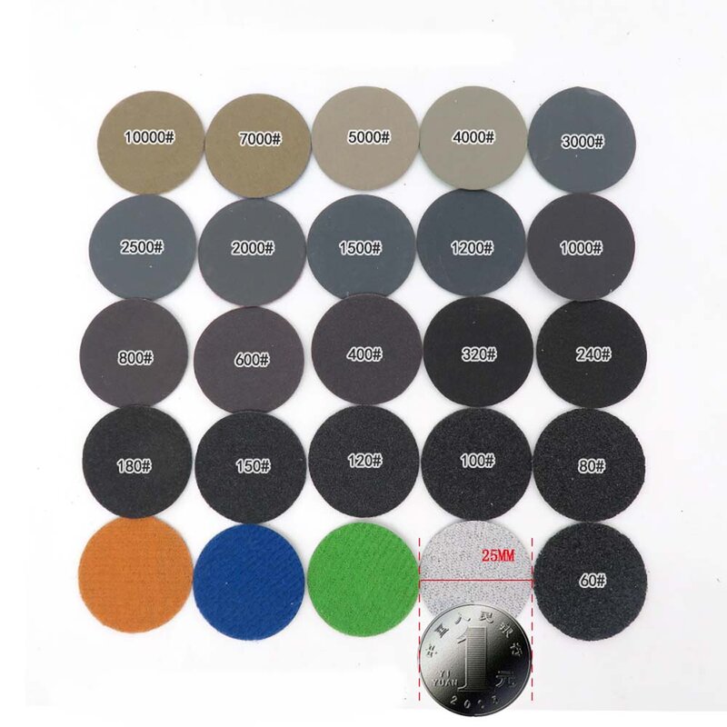 1 Inch 25mm Sandpaper Discs Hook and Loop Grit 60 to 10000 Wet/Dry Abrasive Sanding Paper Silicon Carbide Power Tool Accessory