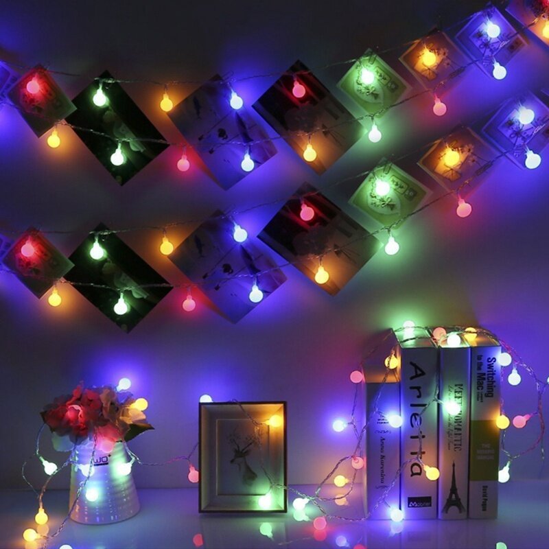 USB/배터리 전원 LED 볼 화환 조명, 방수 야외 램프 크리스마스 패어리 스트링 라이트, 휴일 웨딩 파티 장식
