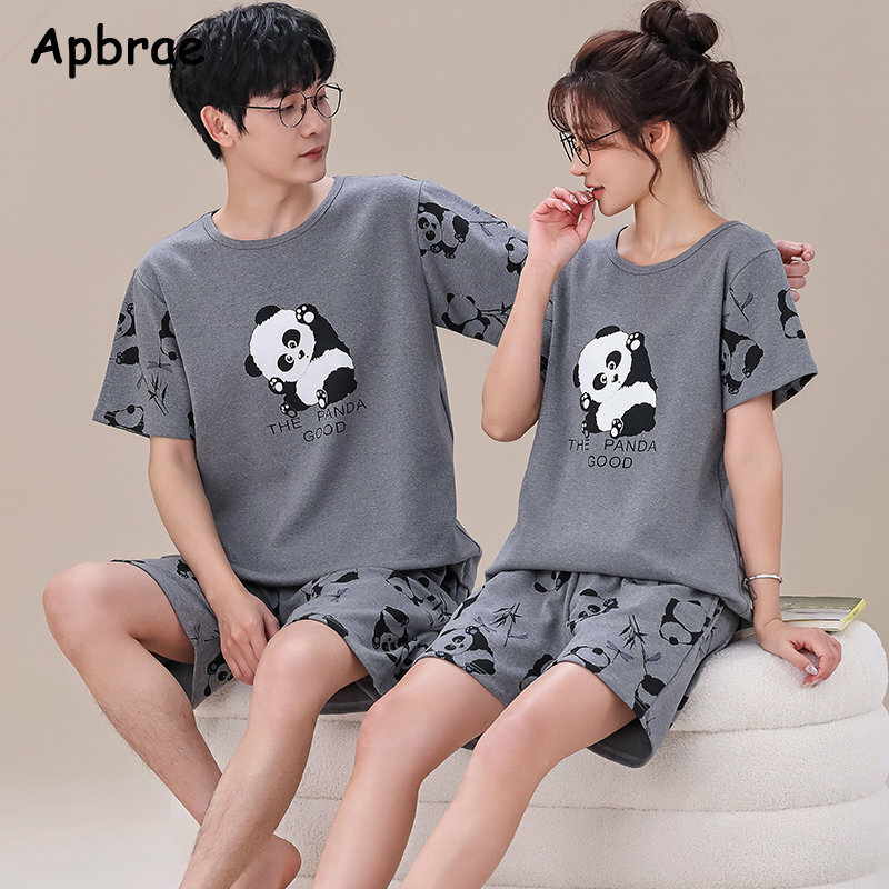 Young Couple's Pajamas Summer Short Sleeve Shorts Knitted Cotton Breathable Men and Women Loungewear Cartoon Bear Print Pijamas