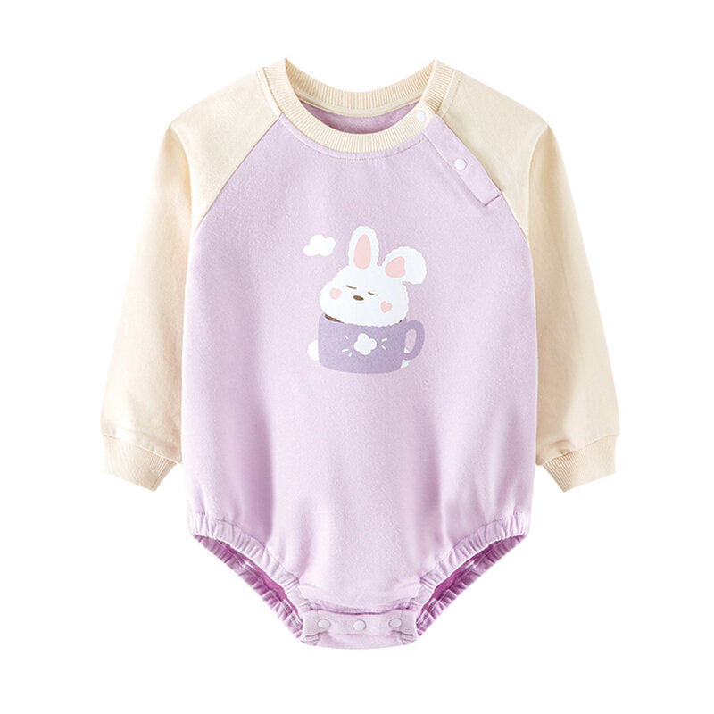 Bonito e aconchegante: bebê para meninas e meninos cartoon impresso bodysuits em algodão macio, perfeito para aventuras de primavera