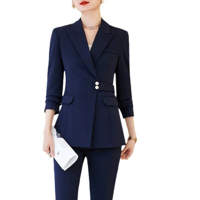 Blazer blu per le donne 2023 autunno nuova moda Business abiti da lavoro elegante vestito da lavoro vestito un pezzo Dropshipping