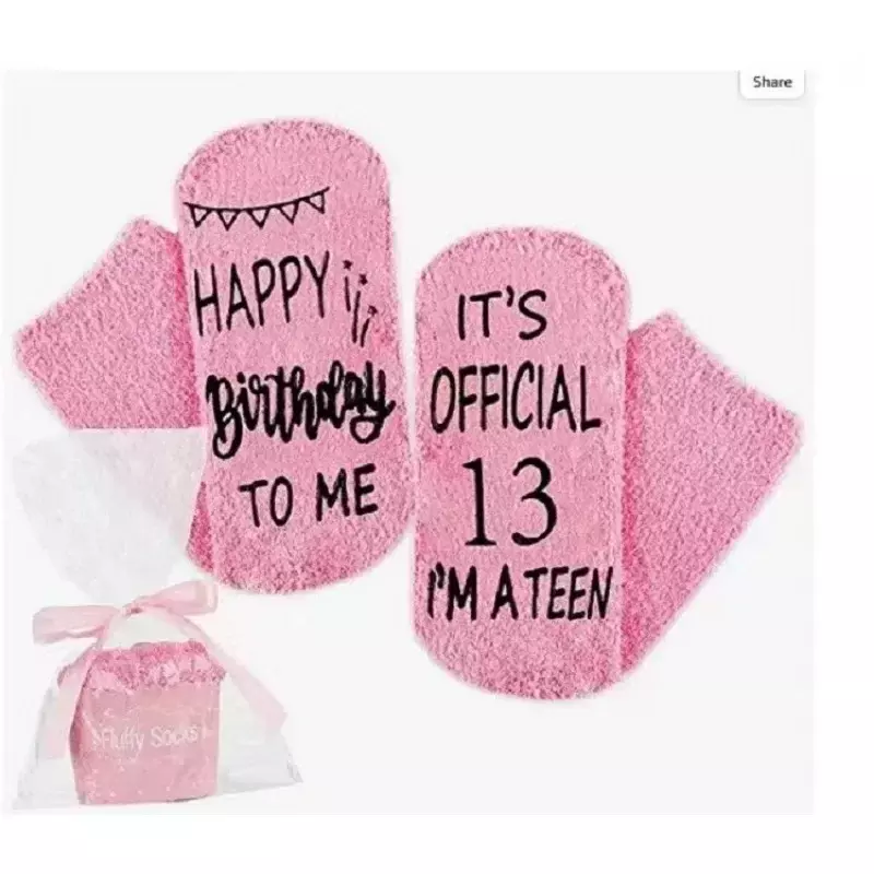 1 Paar Grappige Roze Verdikte Damessokken Bedrukt Met "Gelukkige 18e Verjaardag Omg Iam Nu Een Volwassene" Zachte Comfortabele Warme Sokken