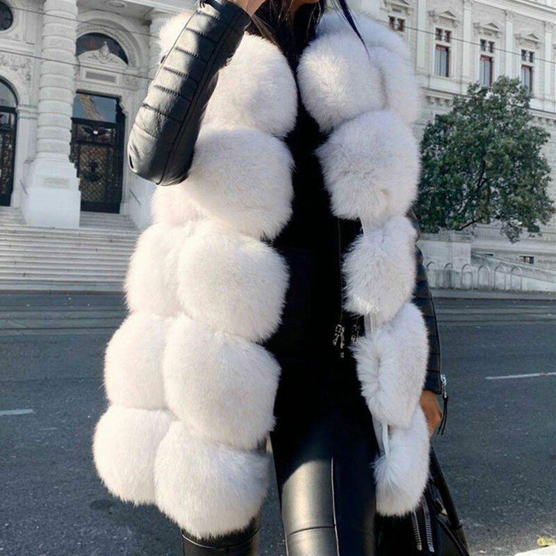 QUEENTINA Winter New Women's Natural Fox Fur Coat Brown Vest Square Pattern Handcrafted Products Sleeveless Real Fox Fur Vest