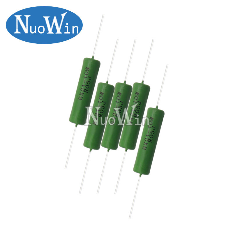 Resistor de ferida de fio RX21 10W, 5% de resistência, 1R 10R 100R 1K 10K 12K 15K 20R 22R 24R 27R 33R 36R, RX21-10W 1 10 100 ohms, 5 peças por lote