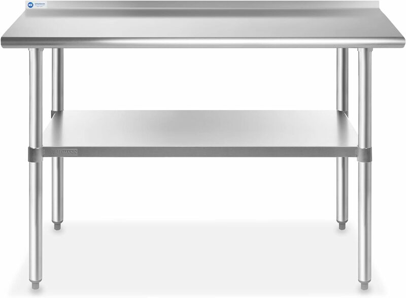 Mesa de preparación de cocina de acero inoxidable GRIDMANN, mesa de trabajo comercial NSF, 48x24 pulgadas con protector contra salpicaduras y debajo del estante