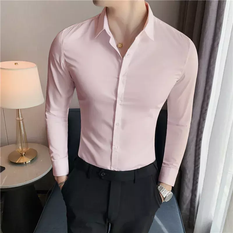 Koszula z długim rękawem w stylu angielskim Męska marka Moda 2024 Jesień Najwyższa jakość Biznesowa odzież towarzyska Koszulka Hommes Koszule Slim Fit