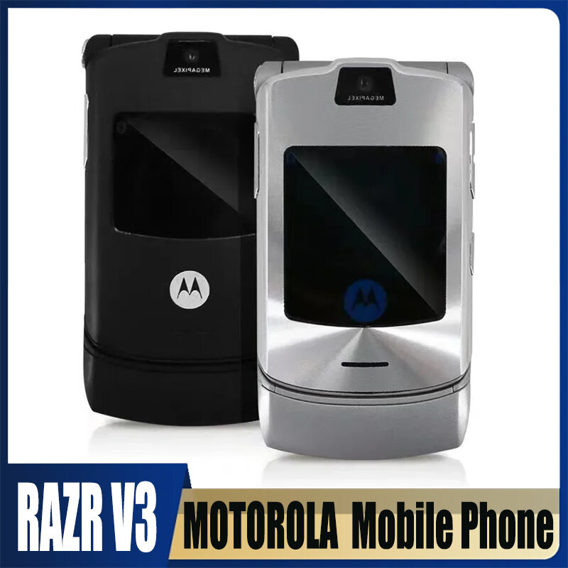 Motorola RAZR V3โทรศัพท์มือถือบลูทูธแบบฝาพับปลดล็อคที่ปรับปรุงใหม่โทรศัพท์มือถือ GSM 1.23 MP กล้อง850/900/1800/1900