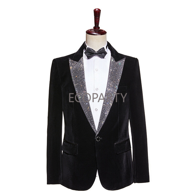 Shinny Sequin Black Men Suits Jacket Slim Fit 3 Piece Sets/Blazer Tie Pants Wedding Groom Tuxedo Performance Prom Party Clothes
