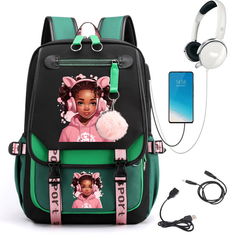 Chibi-Sac à dos scolaire imprimé fille noire, sac à dos de dessin animé, cartable pour étudiants et adolescents, sac à dos de voyage pour ordinateur portable, sac à dos Kawaii