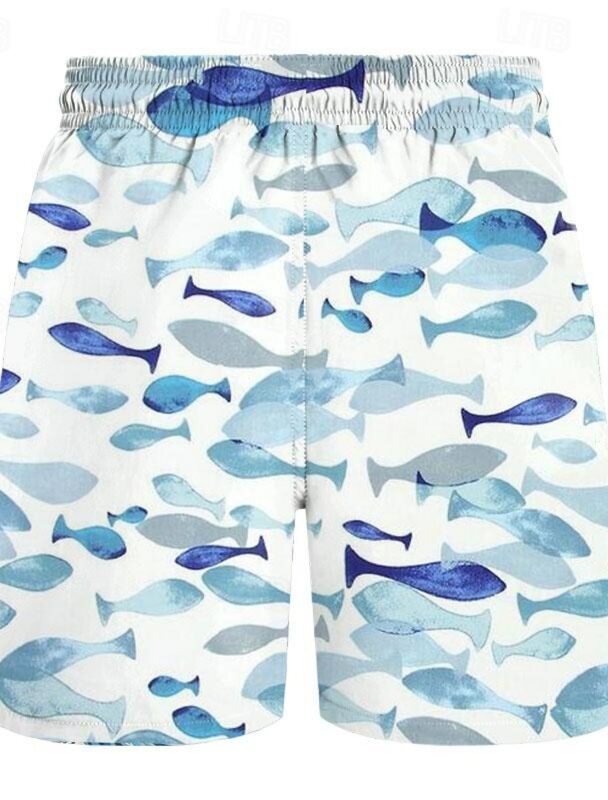 Pantalones cortos con estampado de escuela de peces para hombre, bañadores de playa con estampado 3D, cordón elástico, Estilo Hawaiano