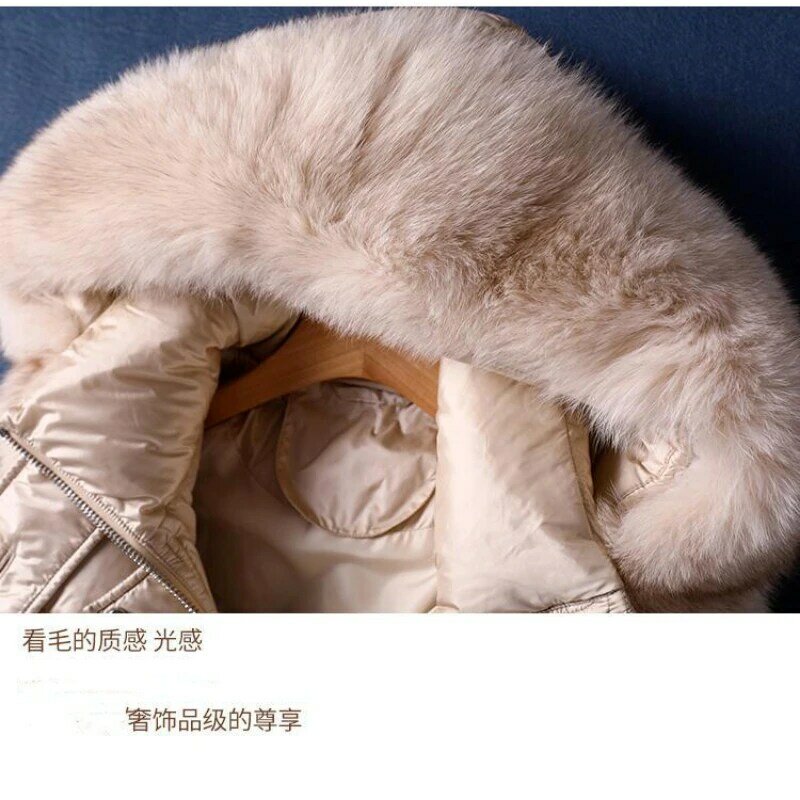 Manteau en duvet de canard blanc épaissi, veste à grand cou, style mi-long, tempérament, taille sur le genou, hiver, nouveau, 2023