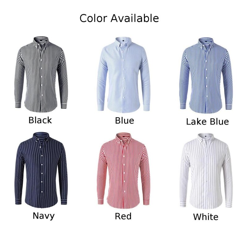 Рубашка мужская в полоску, Повседневная блуза с отложным воротником, длинным рукавом, на пуговицах, подходит для различных сезонов, Размеры M 3XL