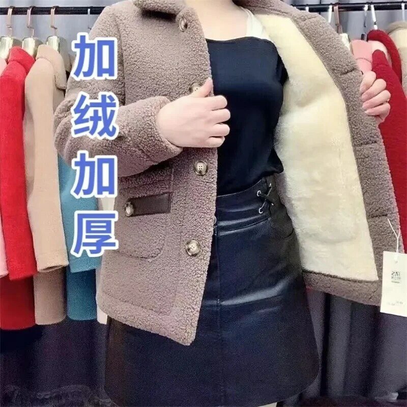 Casaco de inverno de veludo grosso quente casaco de pele de cordeiro feminino mid-long senhora grão veludo solto casaco 2022 nova jaqueta feminina