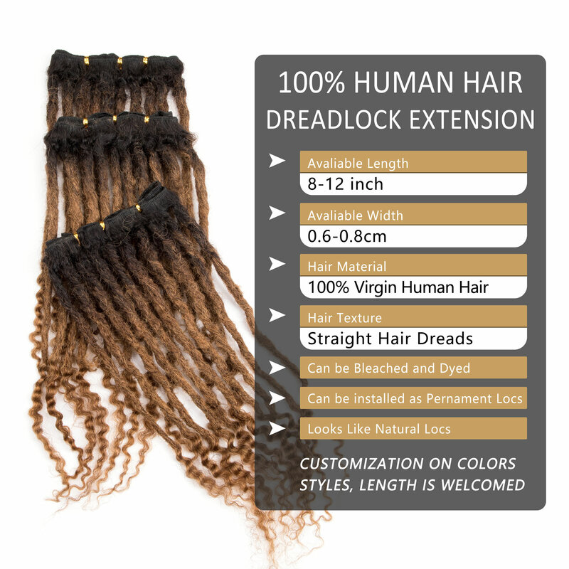 Extensões Dreadlock reais para homens e mulheres, cabelo humano, cabeça cheia, extensões de Loc artesanais, termina encaracolado, original, Virgin Bundles, # T27