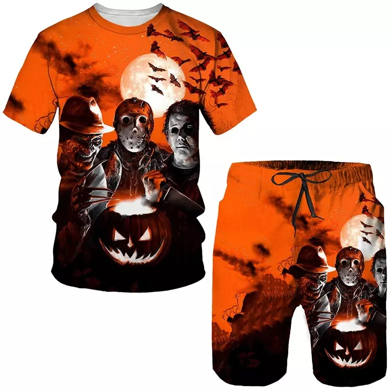 Men's Clown 3D Print Tracksuit Set T-shirt and Shorts 2 Piece Suits Hip Hop Casual Streetwear Suit Summer Clothing Sets