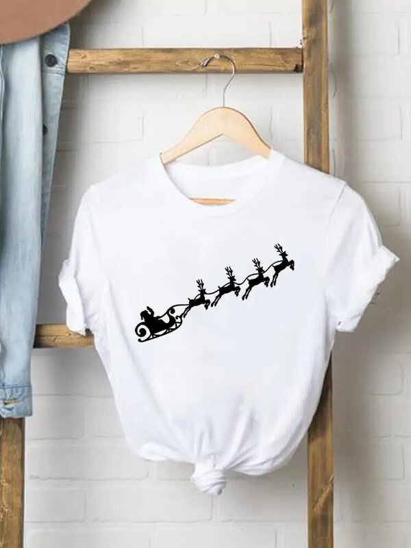Star Tree Watercolor Letter Christmas Women Clothes Fashion Print O-neck Graphic T-shirt New Year Lady Casual Female Shirt Tee