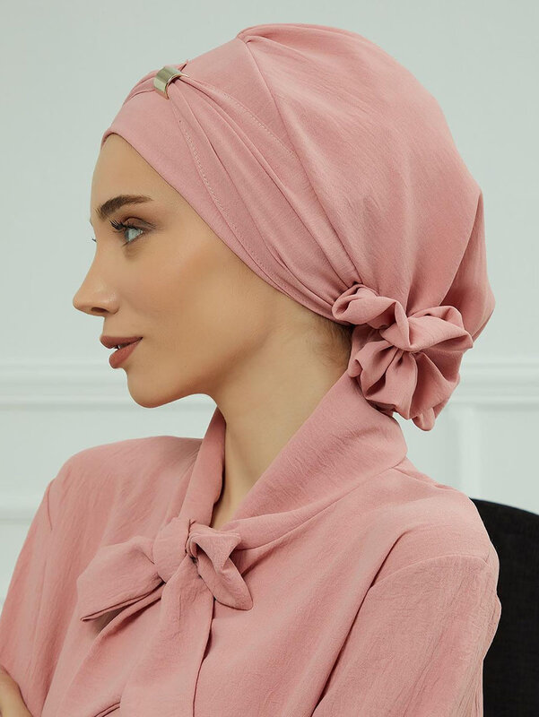Muslim Solid Instant Turban Hat Hijab Women Caps Islamic Bandana Bonnet Fashion