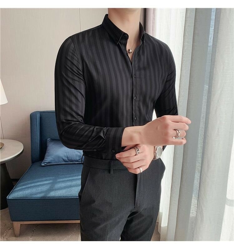 Рубашка-поло мужская приталенная с длинными рукавами, деловая Повседневная дышащая рубашка с лацканами, в Корейском стиле, на лето