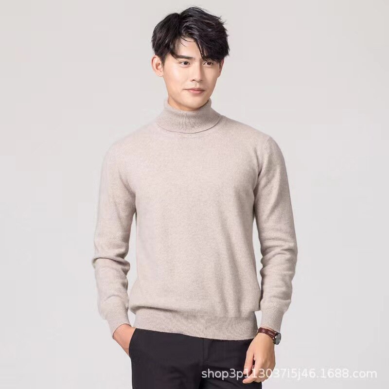 Suéter de malha de caxemira masculino, gola meia alta, pulôver macio e quente, outono e inverno