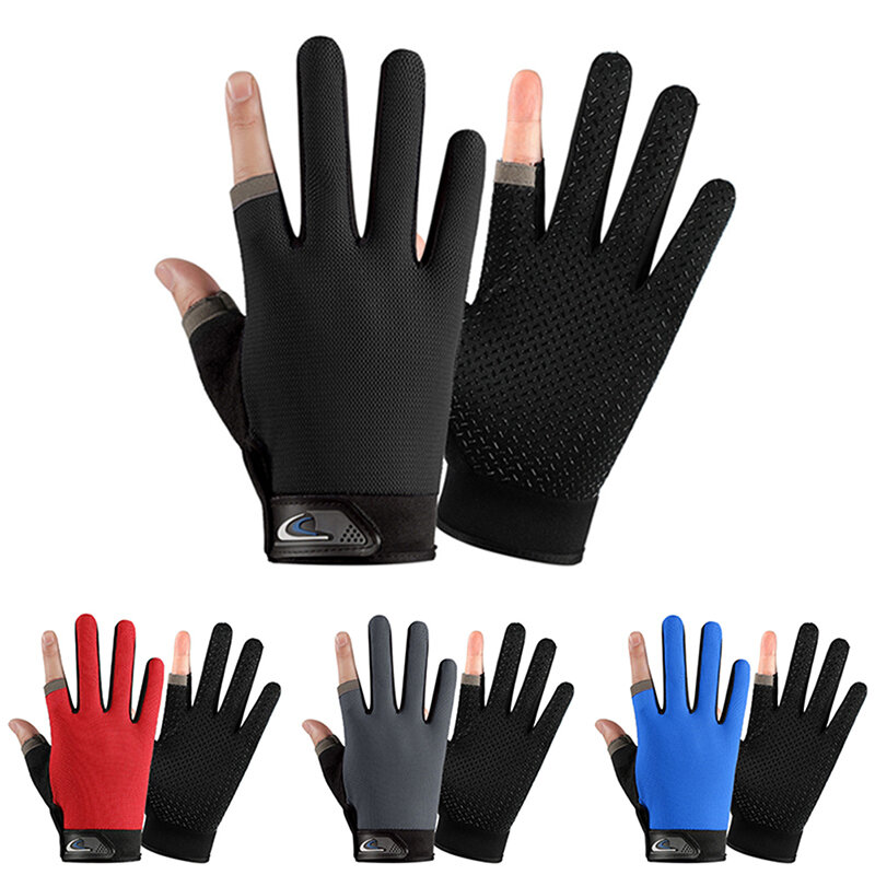 Summer Men Fishing Gloves Women Two Finger Cut Male Touchscreen Angling Anti-Slip Sun-Proof Breathable Cycling Fitness Gloves