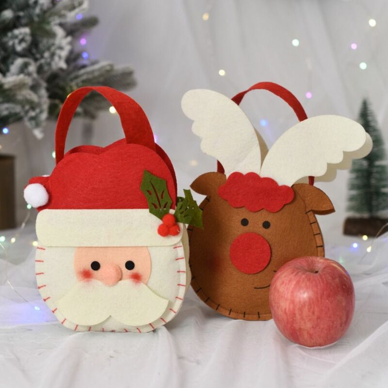Декоративная шерстяная войлочная сумка с ручкой для детей, детский тоут с украшением в виде дерева, мешок для рождественских подарков, Подарочный мешочек для конфет
