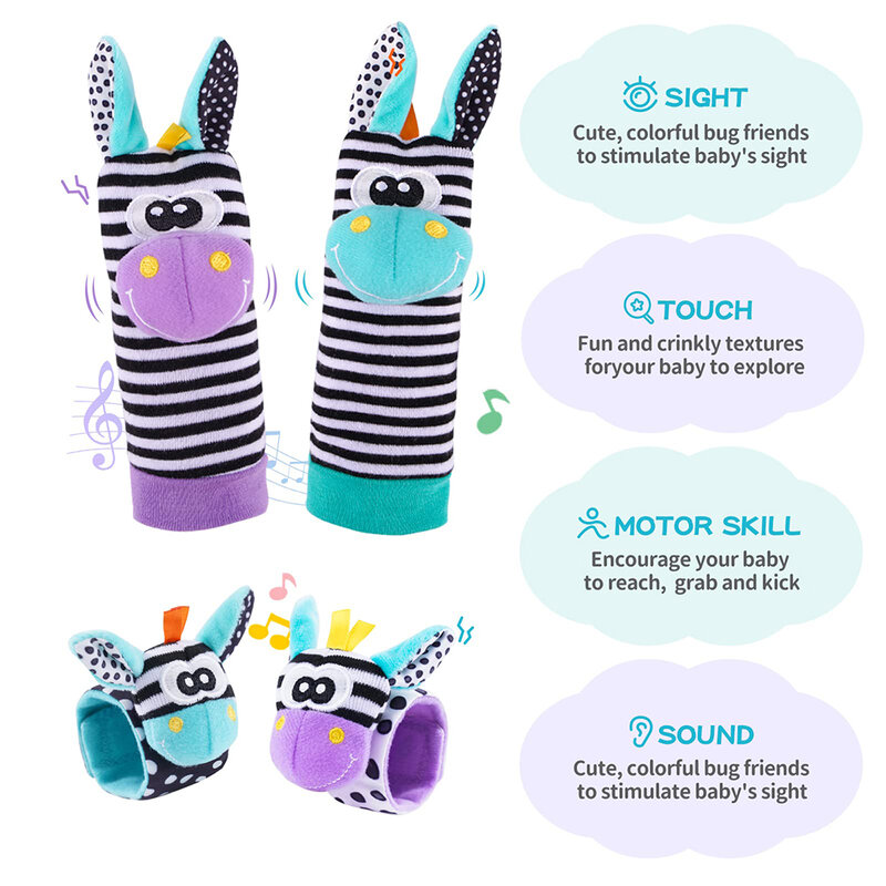 Baby Wrist Rattles Foot Finder Socks Set Infant Rattle Socks and Baby Hand Rattles Wrist Newborn Soft Sensory Toys for Babies
