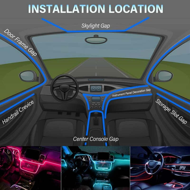 ネオンカーledインテリアライトrgbアンビエントライト光ファイバーキットアプリ付きワイヤレス制御led自動車雰囲気装飾ランプ