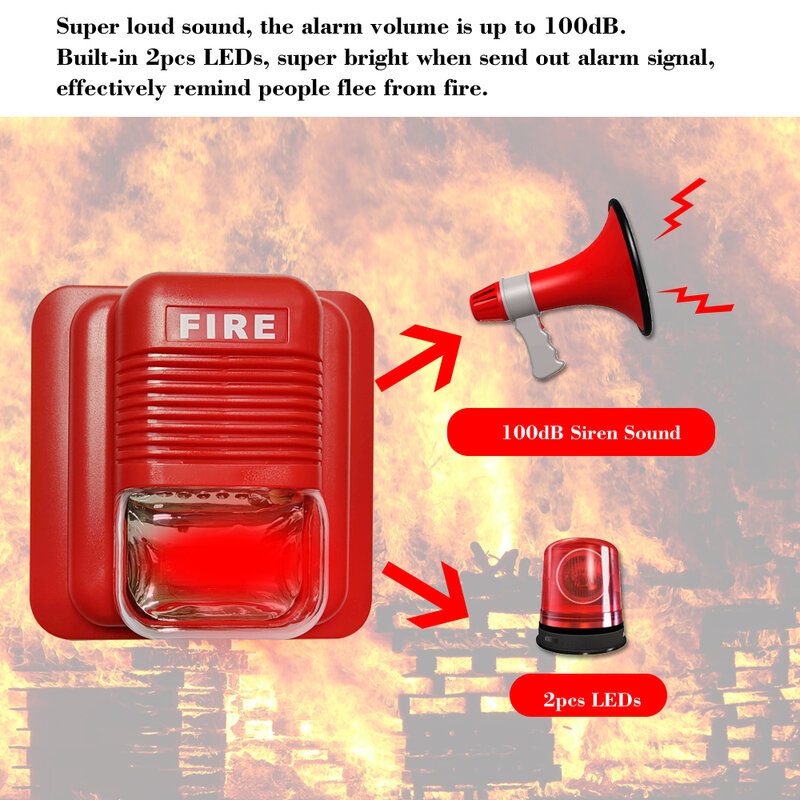 Fire Alarm Warning Strobe Siren Horn Sound & Strobe Alert Security System for Home Office Hotel Restaurant
