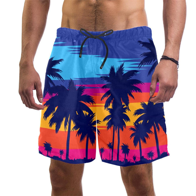 Summer Harajuku New 3D Palm Trees Printed Beach Shorts Tropical Fruits Animals Graphic Board Shorts Men Cool Swimming Trunk Pant