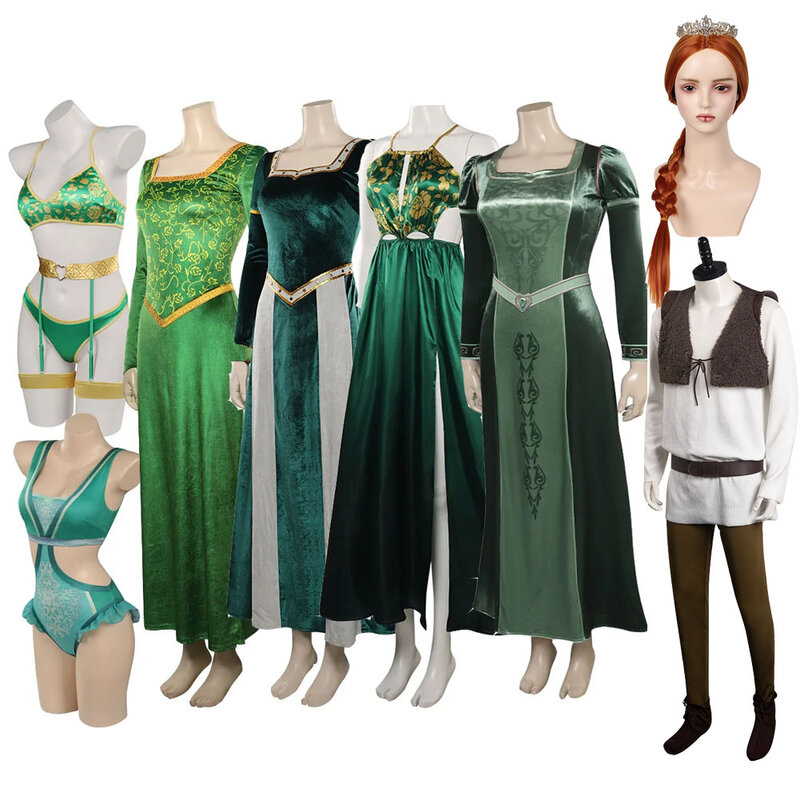 Женский костюм принцессы Fiona для косплея, женский купальник, платье, шорты, наряды, костюм для Хэллоуина, карнавала, зеленая одежда для девочек